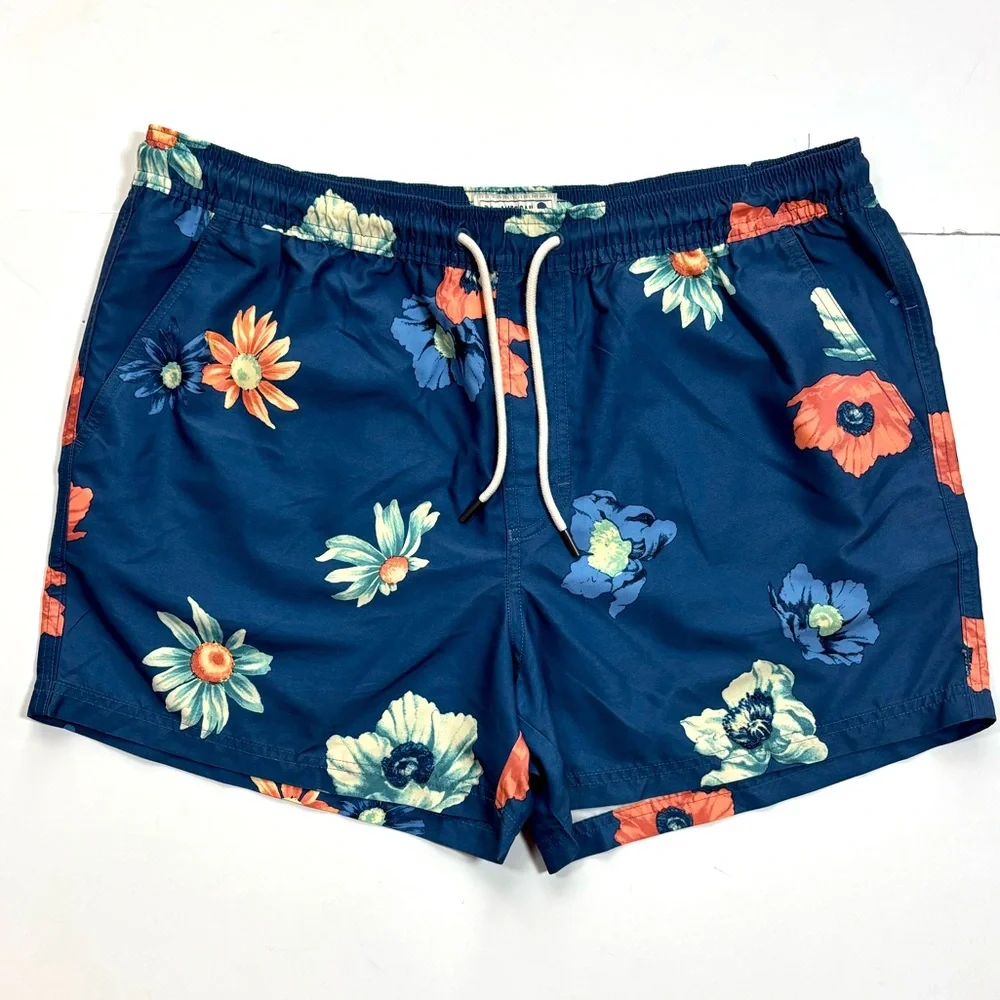 American Eagle 4.5” Blue Floral‎ Swim Trunks Shorts Size L